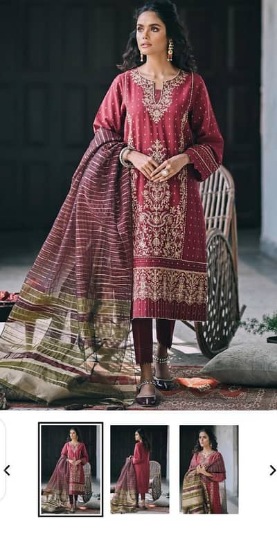 three piece embroided lown/cambric