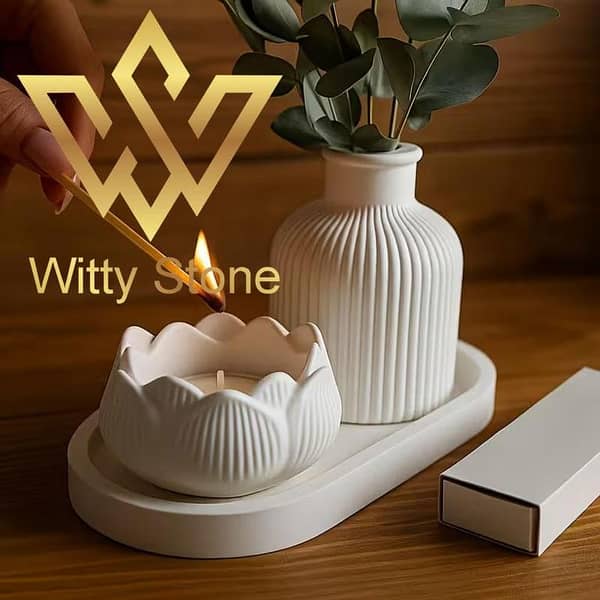 Vase Tray Lotus Concrete Jar with Candle Handcrafted for Elegant Ambiance | Witty Stone