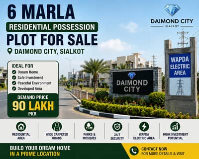 6 MARLA RESIDENTIAL POSSESSION wapda electric area PLOT FOR SALE Daimond City, Sialkot