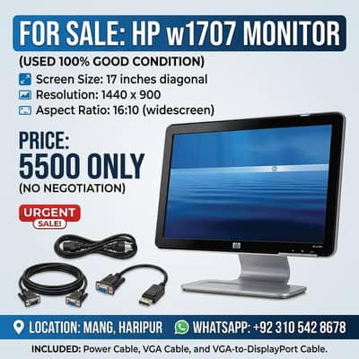 Used HP w1707 Widescreen LCD Monitor (100% Working)