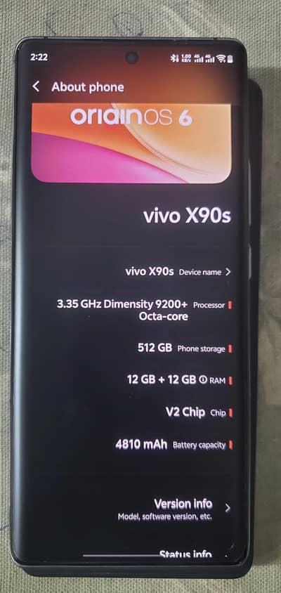 Vivo X90s 12+12 512gb condition 10.9. 5