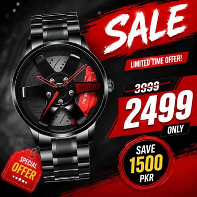 men's Black Automatic Quartz Watch Wheel Design ⌚