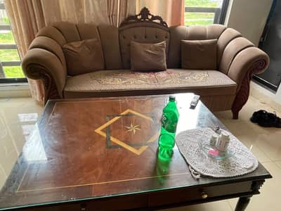 Luxury Turkish Wooden Center Table with Glass Top