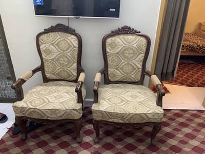 Pair of Carved Wooden Accent Armchairs (Victorian Style)