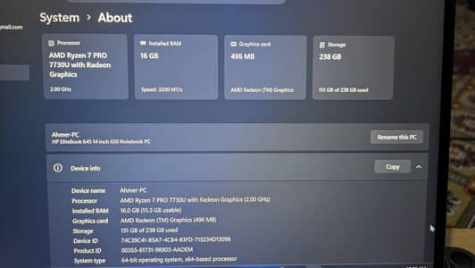 HP Elitebook 645 G10 AMD RYZEN 7PRO 7730U