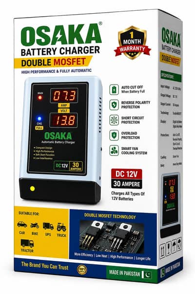 new Osaka charger 12 volt 30A Battery Charger Double MOSFET 1 Month