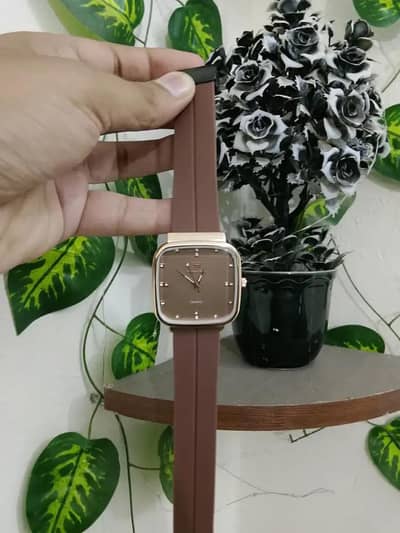 *Time Right Square Dial Quartz Watch – Brown Silicone Strap*