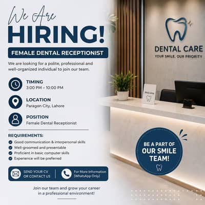 Female Dental Receptionist required in Paragon City