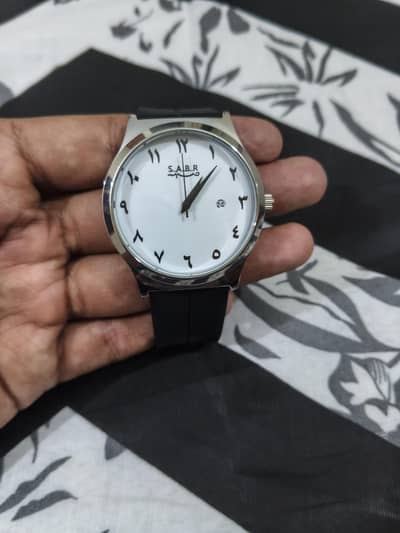 SABR Arabic Numeral Dial Watch - White Dial & Black Strap