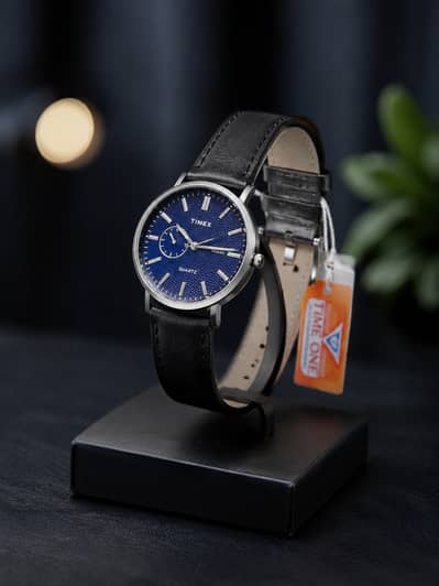 Time One Men’s Watch | Blue Dial | Black Leather Strap | Quartz