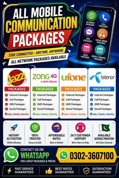 Mobile Communication Packages|Jazz Zong Ufone Telenor|Internet & Calls