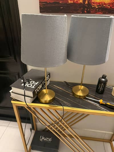 Table lamp copper with grey shades