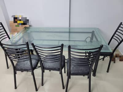 IRON DINING TABLE AND CHAIRS