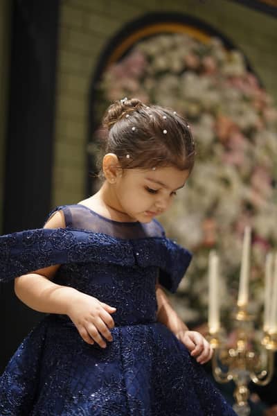 Beautiful dark blue princess-style frock for girls,