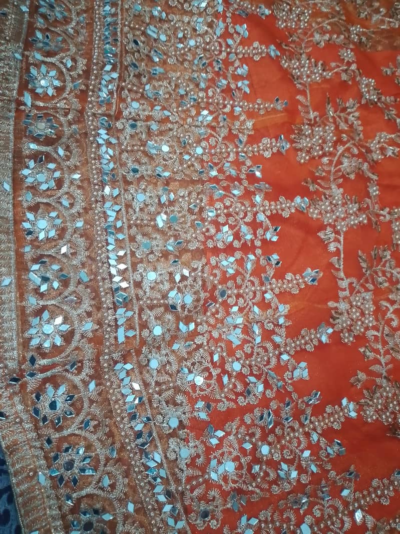 ہیوی ایمبرائیڈرڈ اورنج ارگنزا ڈریس - پارٹی ویئر - Used 1