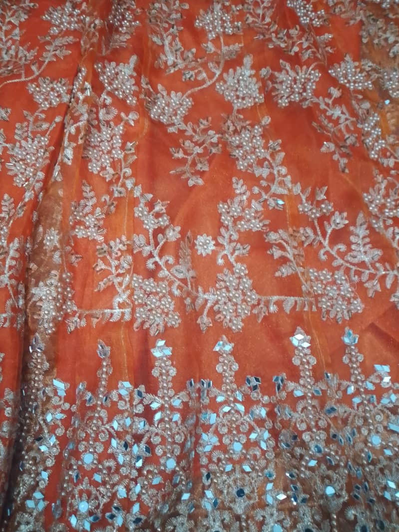 ہیوی ایمبرائیڈرڈ اورنج ارگنزا ڈریس - پارٹی ویئر - Used 3