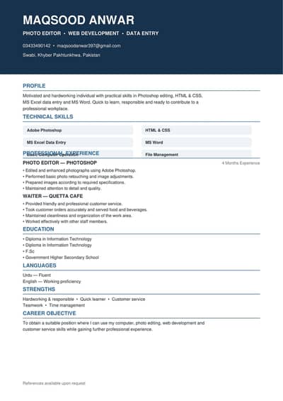 I need job as a computer operator  data entry Photoshop 03433490142
