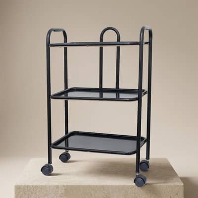 3-Tier Tea Trolley with Wheels – Black