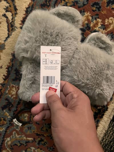 Brand New Grey Furry Slippers – Size 5 | Warm & Comfortable