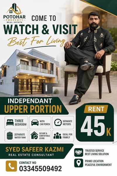 Come over to watch Beautiful independent upper potion in khayban e tanveer separate meters independent car porch only serious person contact me