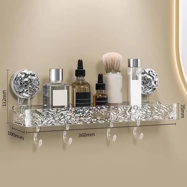 Acrylic Wall-Mounted Bathroom Storage Rack, Suction Cup Storage Shelf Without Drilling, Bathroom Organizer, Sink And Vanity Storage Rack