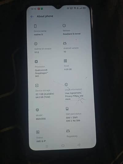 realme 5i 4 64 -blue color SLIGHT SCREEN CRACK