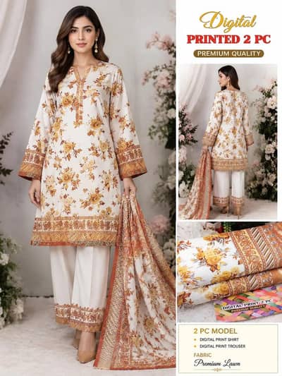 2 PCs Designer Printed lawn suit 