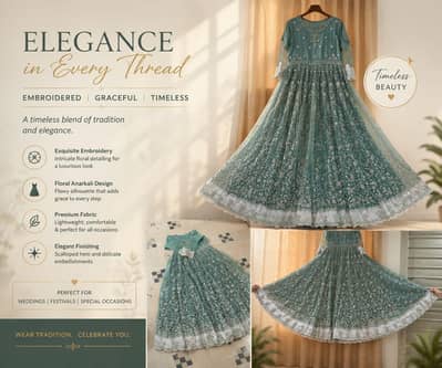 Teal Green embroidered Maxi
