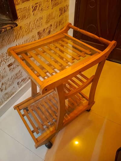Elegant Wooden Tea Trolley – 2-Tier Serving Cart with Wheels