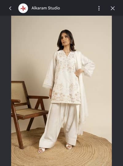Alkaram eid in white / farshi shalwar / trendy / fancy suit 3 piece