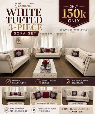 Elegant White Tufted 3-Piece Sofa Set | Luxury Sofa |