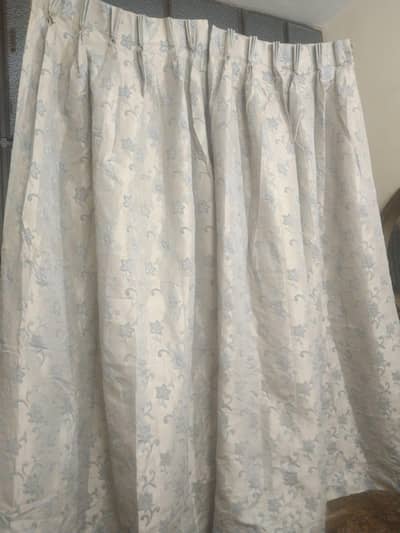 Beautiful Cream & Light Blue Floral Curtains - Pair For Sale