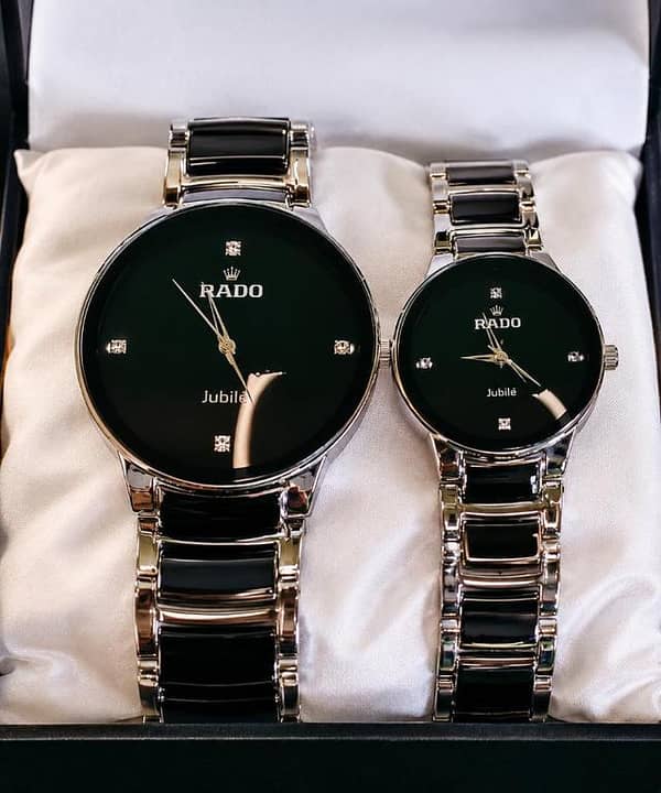Premium Couple Watches | Black & Silver | Men & Women Watch Set