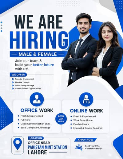 We are Hiring Males & Female Staff
