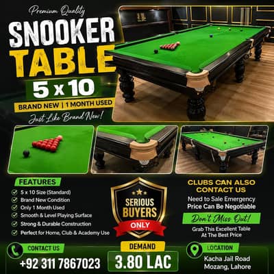 5×10 Snooker Table Just like Brand New 1 month used Snooker Table