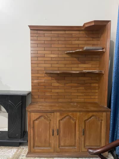 wooden shelving unit with storage