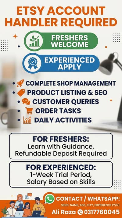 Etsy Account Manager / Handler Needed (Freshers & Experienced)