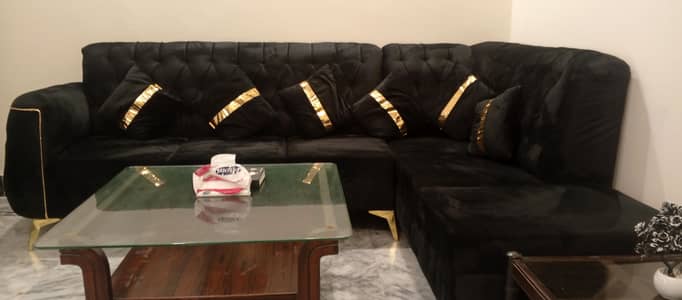 l shaped 7 black velvet sofa