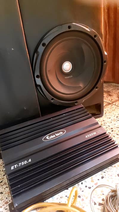 Echotech amp 4500 watt,Kenwood subwoofer 12 inch, two boxes ,wirring