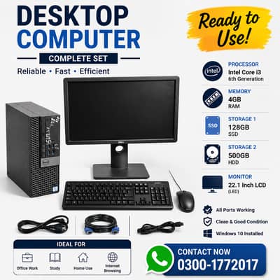 i3 6th Generation Desktop Computer | 4GB RAM | 128GB SSD + 500GB HDD