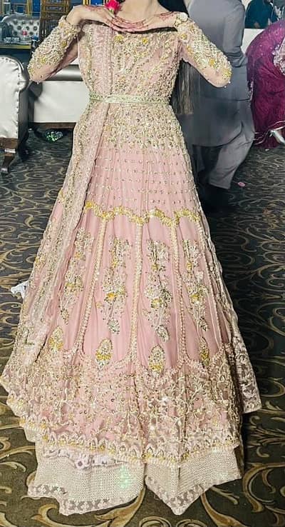 Elegant pink Heavy embroidery maxi