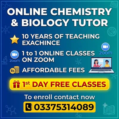 chemistry tutor for fsc | Biology 2nd year 1st year| science tutor.
