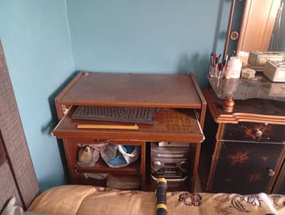 `Wooden TV Trolley with 3 Drawers - Dark Brown & used wooden Pc desk
