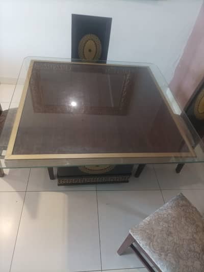 Designer Wood Dining Table Set 4 Designer Chairs with 12mm Thick Glas