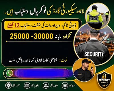 Lahore main security guard ki zarort h abi rabta kren. 03054356271