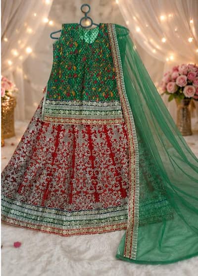 embroidered Beautiful  red & Green Fancy Lehenga with Dupatta – Girls