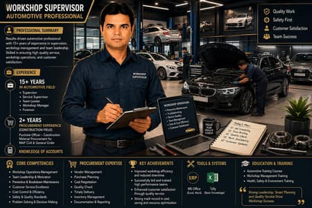 Auto workshop Supervisor/Admin 18 Years Dubai Experience