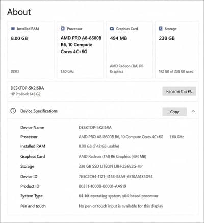 HP ProBook 645 G2 | 8GB RAM | 256GB SSD | AMD A8