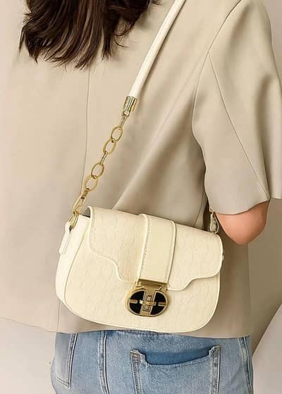 White Leather Shoulder Bag for Girls Plain Design 5x8 Inch