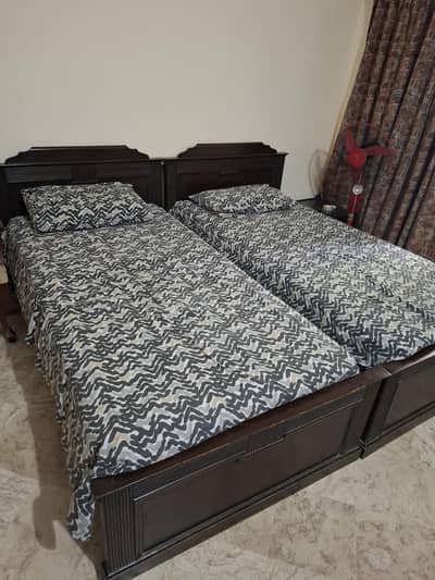 Beds /2 Single Beds with/Spring Mattresses /Solid Wood /Good Condition